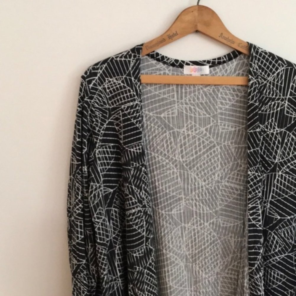 LG Duster Cardigan Lularoe Sarah Gray White Leaves Sweater Large